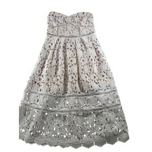 Just Me White Floral Lace Strapless Midi Dress Nude Lining Sweetheart Neckline M